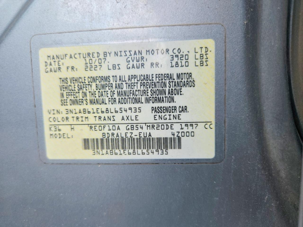 2008 Nissan Sentra 2.0 Gray vin: 3N1AB61E68L654935