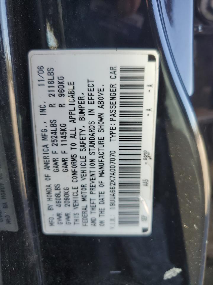 2007 Acura Tl Черный vin: 19UUA662X7A007070