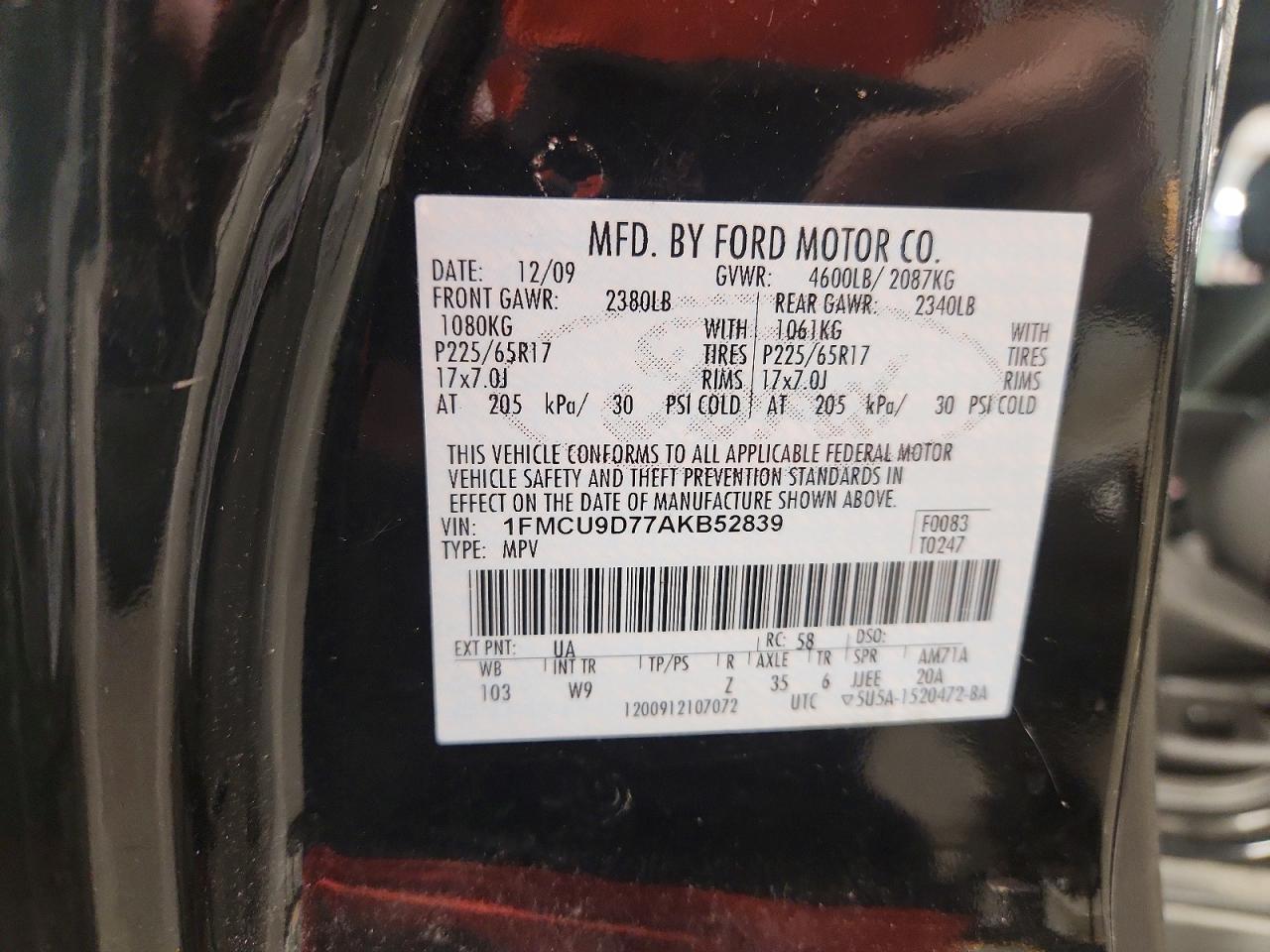 2010 Ford Escape Xlt Black vin: 1FMCU9D77AKB52839