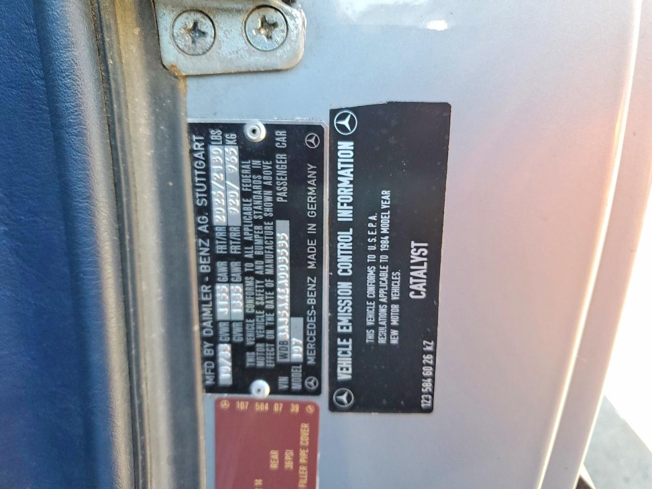 1984 Mercedes-benz 380 Sl Silver vin: WDBBA45AXEA003535