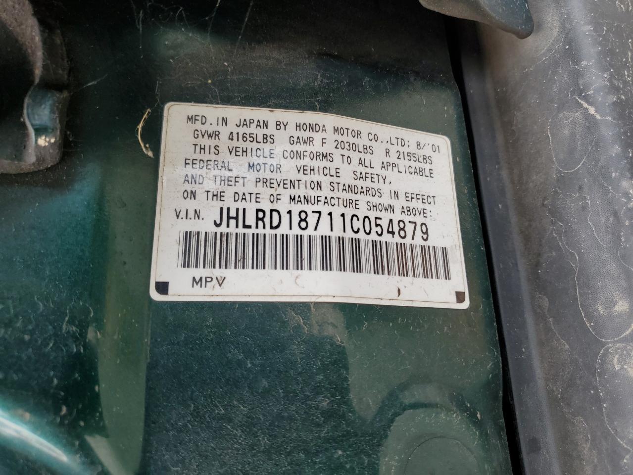 2001 Honda Cr-v Se   Green vin: JHLRD18711C054879