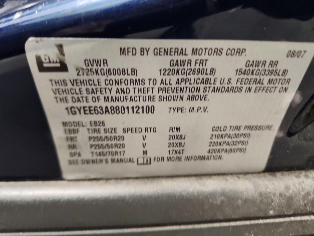 2008 Cadillac Srx Blue vin: 1GYEE63A880112100