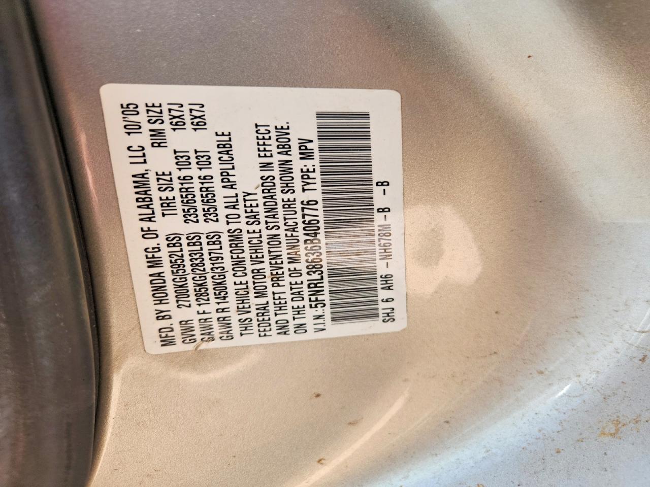 2006 Honda Odyssey Exl Silver vin: 5FNRL38636B406776