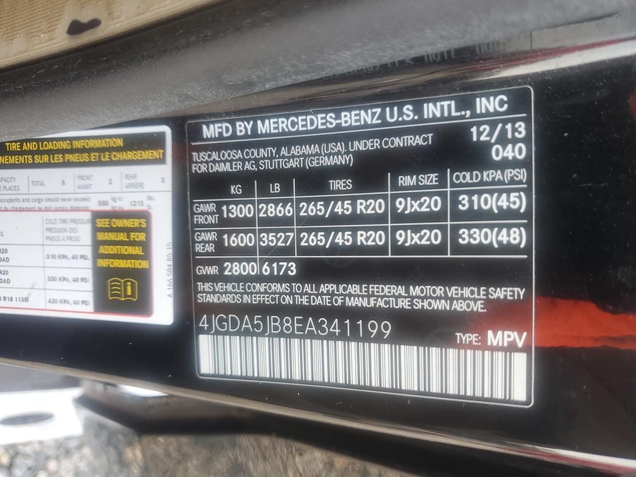 2014 Mercedes-benz Ml 350 Black vin: 4JGDA5JB8EA341199