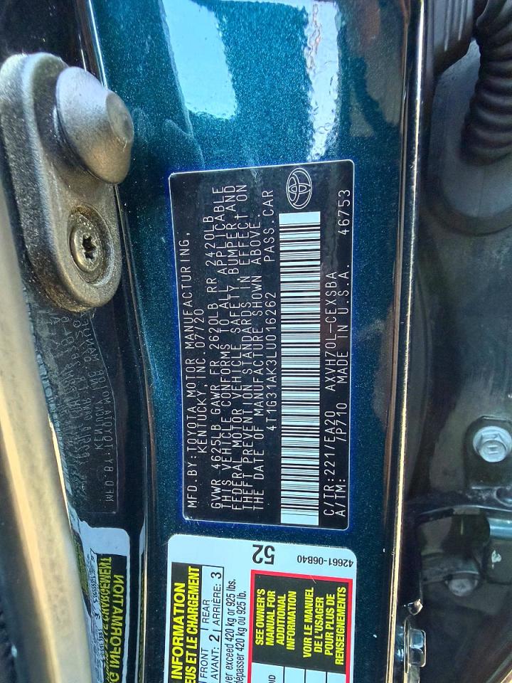 2020 Toyota Camry Hybrid Se Blue vin: 4T1G31AK3LU016262