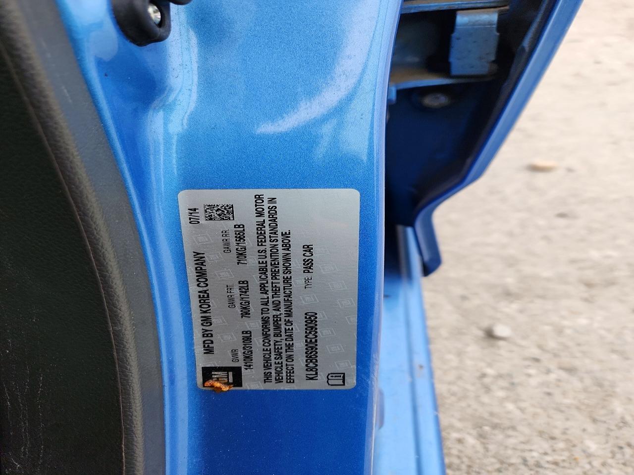 2014 Chevrolet Spark Ls Blue vin: KL8CB6S90EC590950