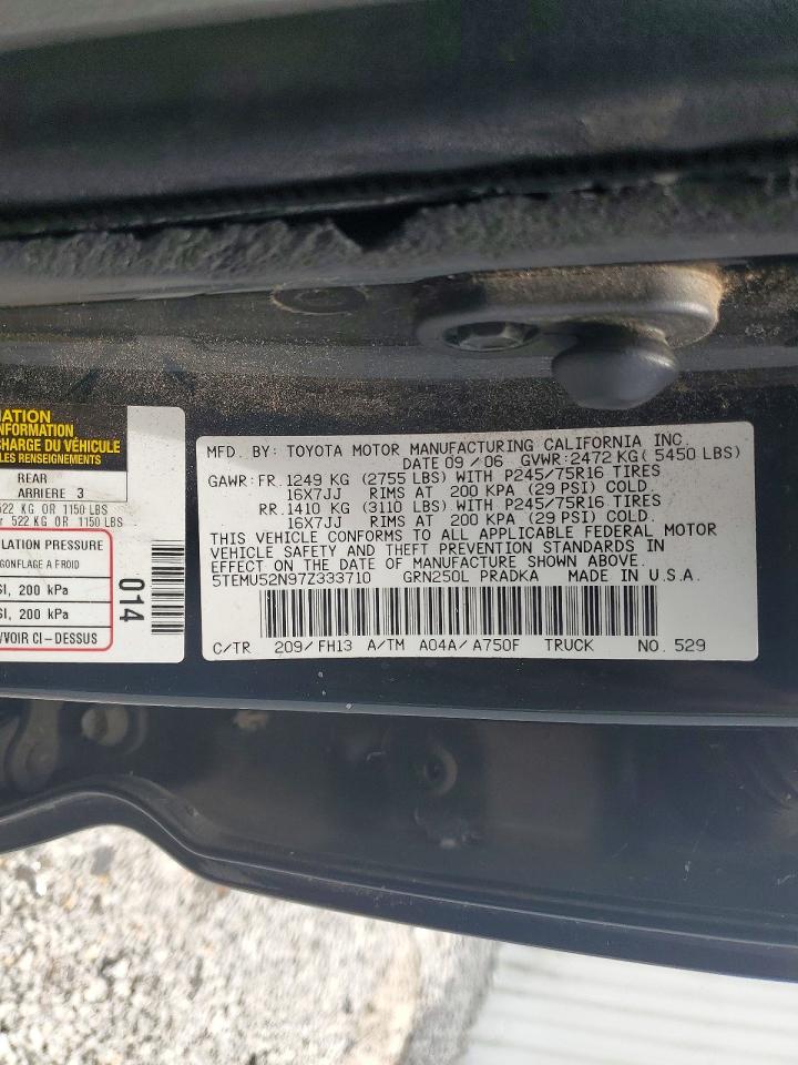 2007 Toyota Tacoma Double Cab Long Bed Black vin: 5TEMU52N97Z333710