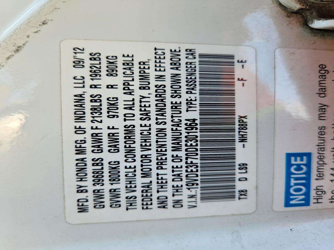 2013 Acura Ilx Hybrid Tech White vin: 19VDE3F70DE301964