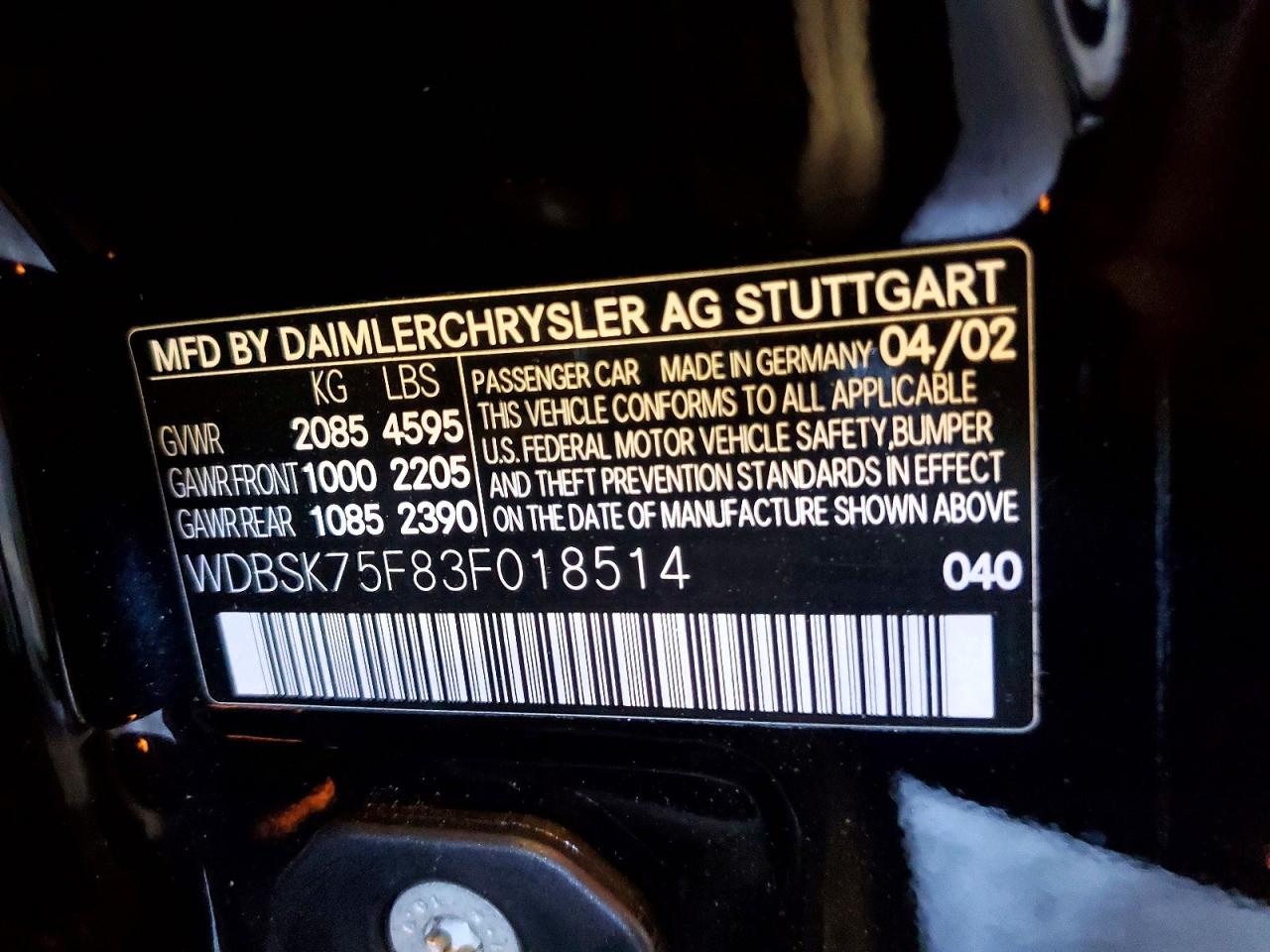 2003 Mercedes-benz Sl 500r Black vin: WDBSK75F83F018514