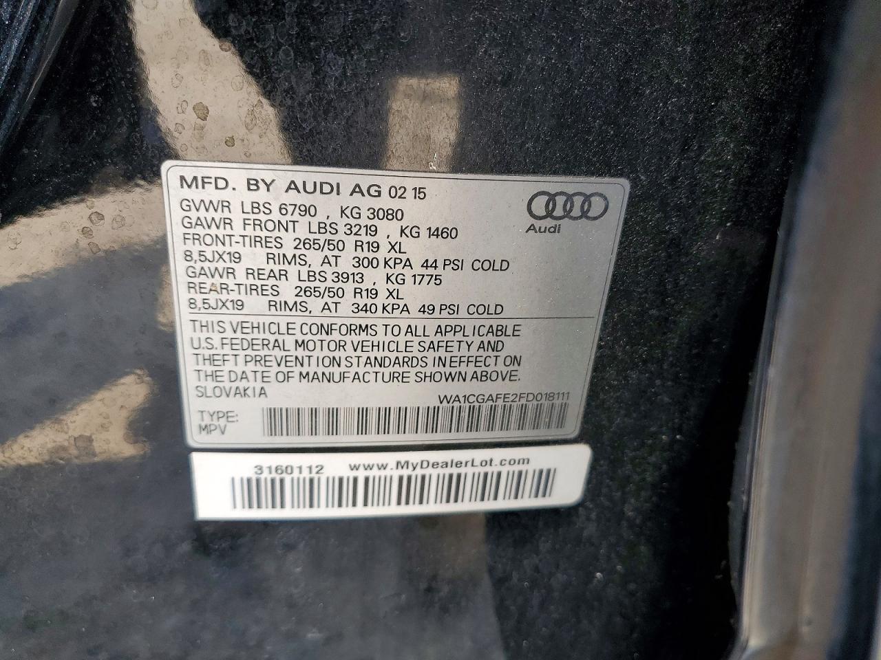 2015 Audi Q7 Premium Black vin: WA1CGAFE2FD018111