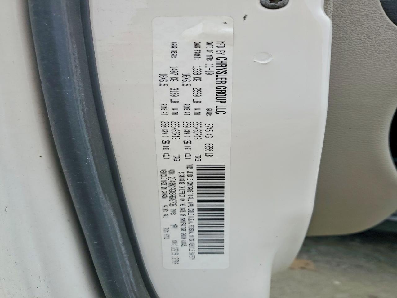 2011 Dodge Grand Caravan C/v White vin: 2D4RN1AG8BR603736