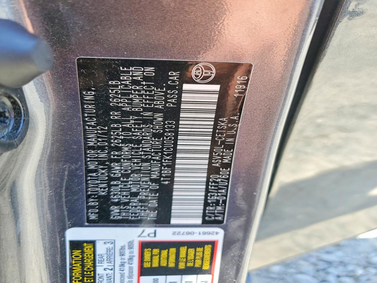 2012 Toyota Camry Se Gray vin: 4T1BF1FK1CU058133