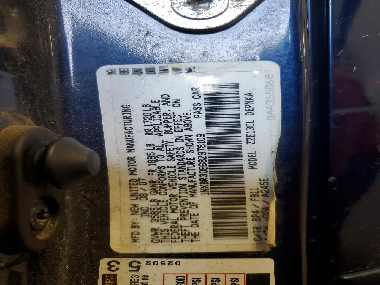 2008 Toyota Corolla Le Blue vin: 1NXBR30E68Z978109