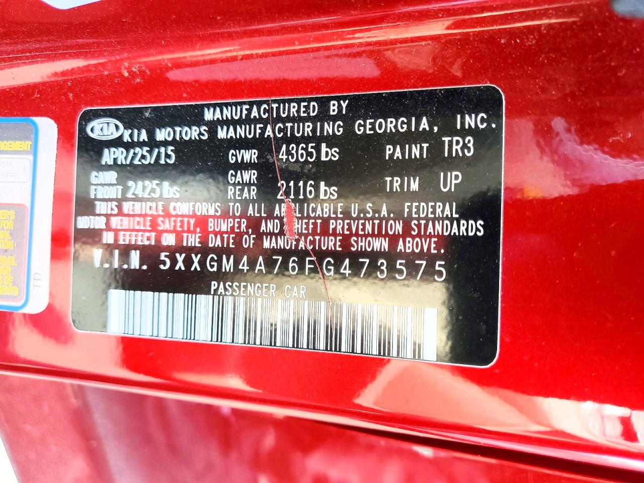 2015 Kia Optima Lx Red vin: 5XXGM4A76FG473575