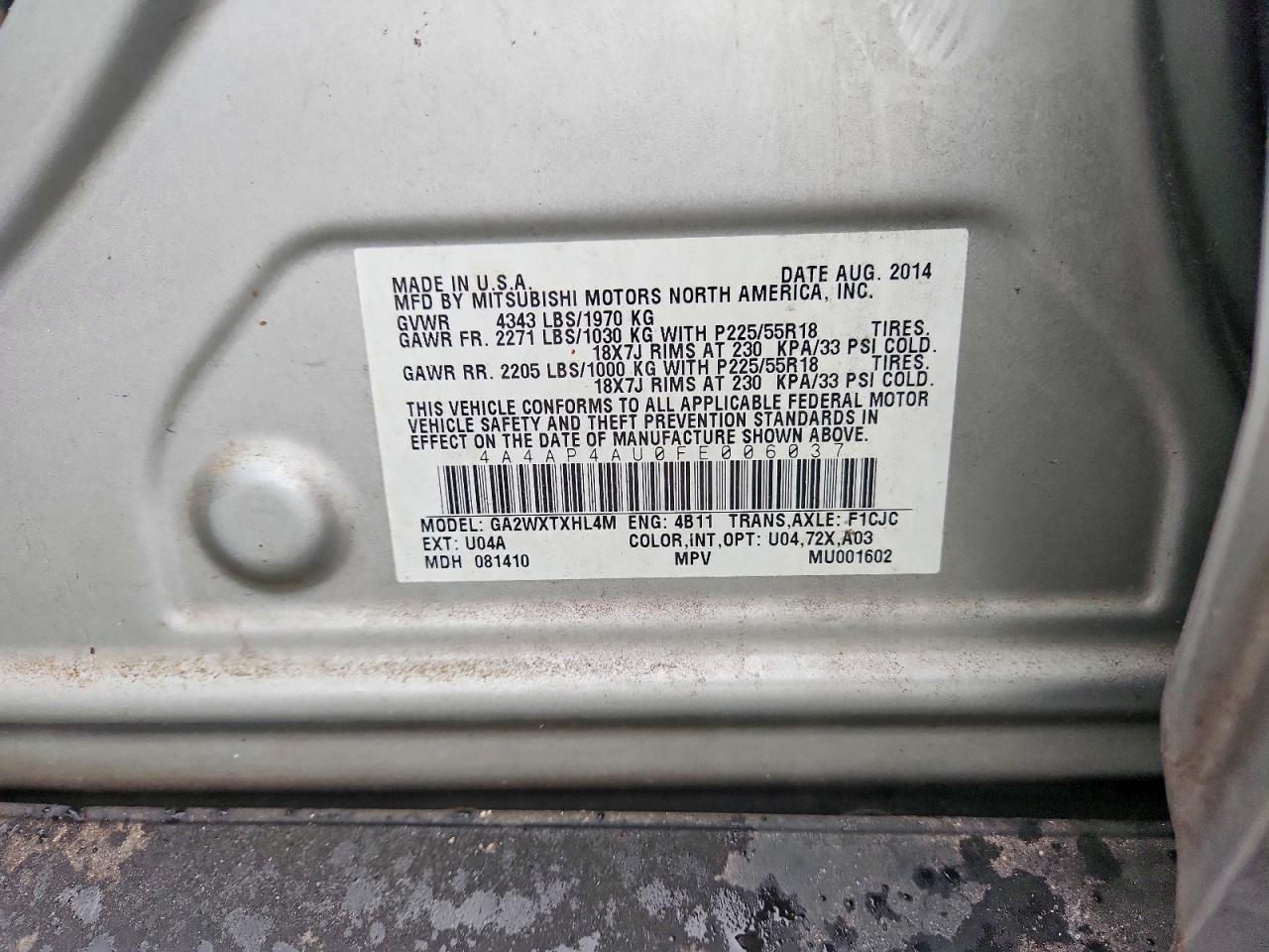 2015 Mitsubishi Outlander Sport Se Серебряный vin: 4A4AP4AU0FE006037