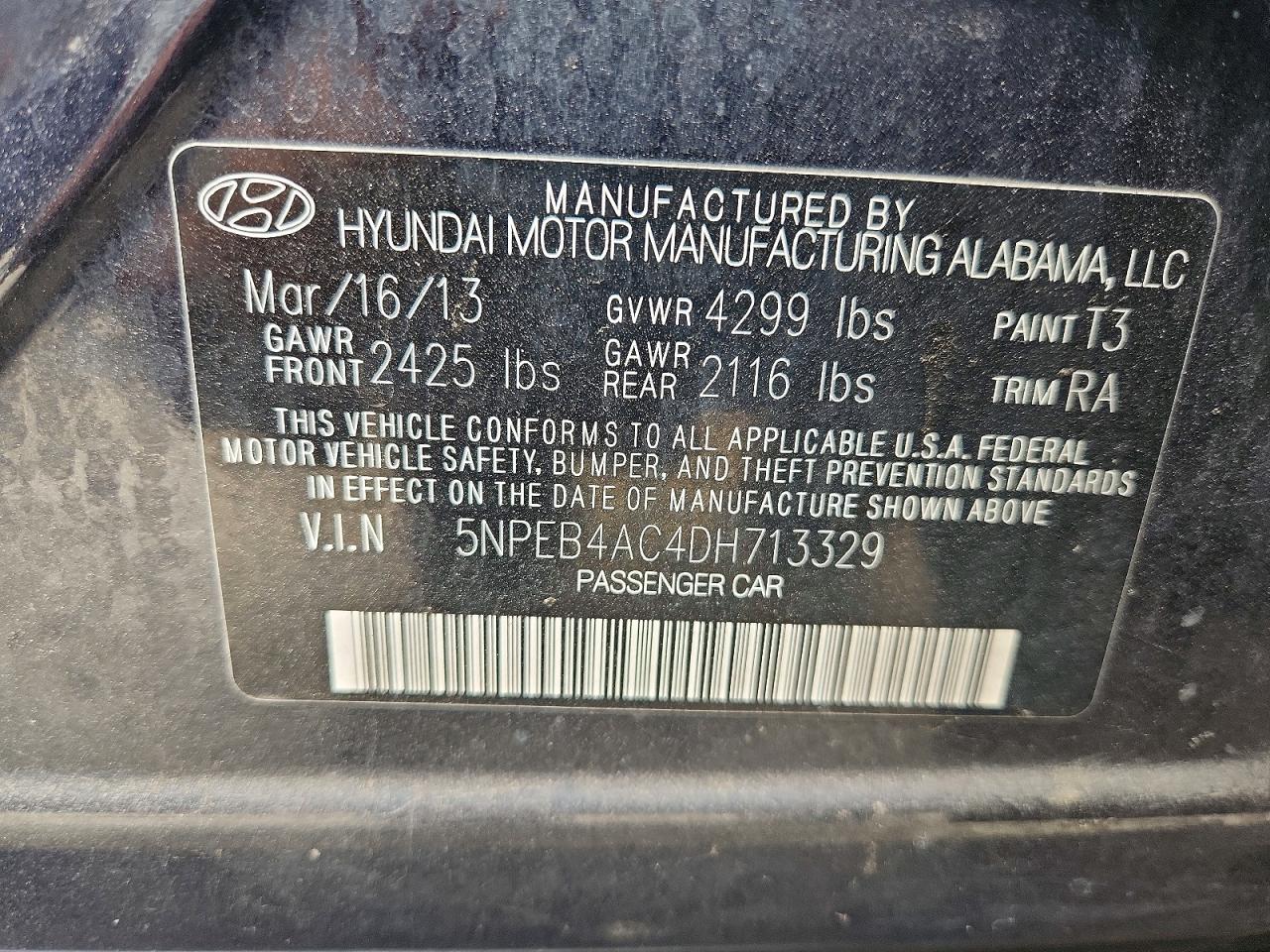 2013 Hyundai Sonata Gls Blue vin: 5NPEB4AC4DH713329