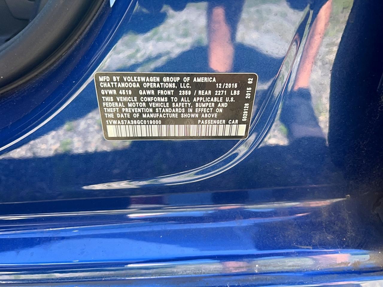 2016 Volkswagen Passat S Blue vin: 1VWAS7A38GC019000
