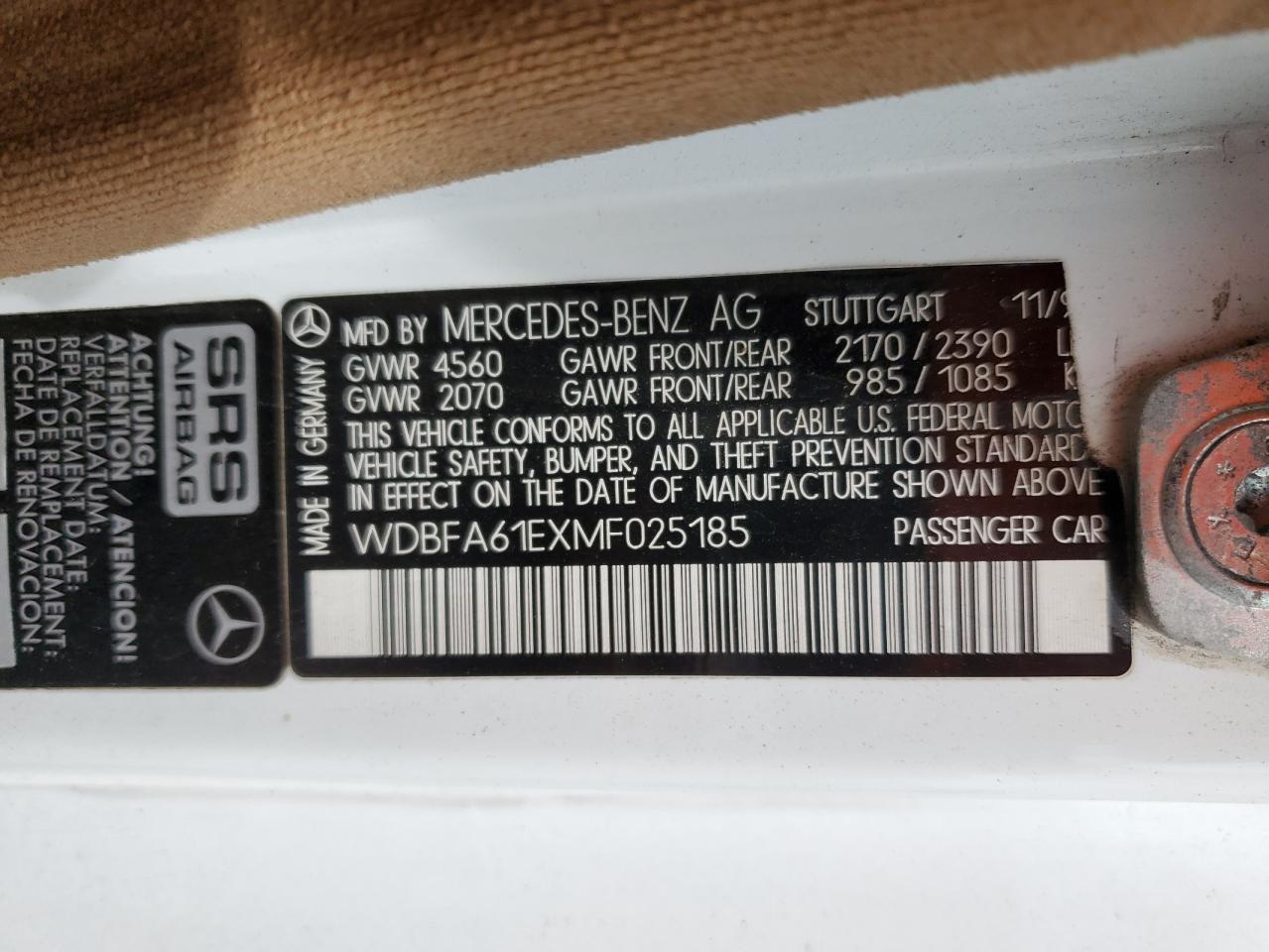 1991 Mercedes-benz 300 Sl White vin: WDBFA61EXMF025185