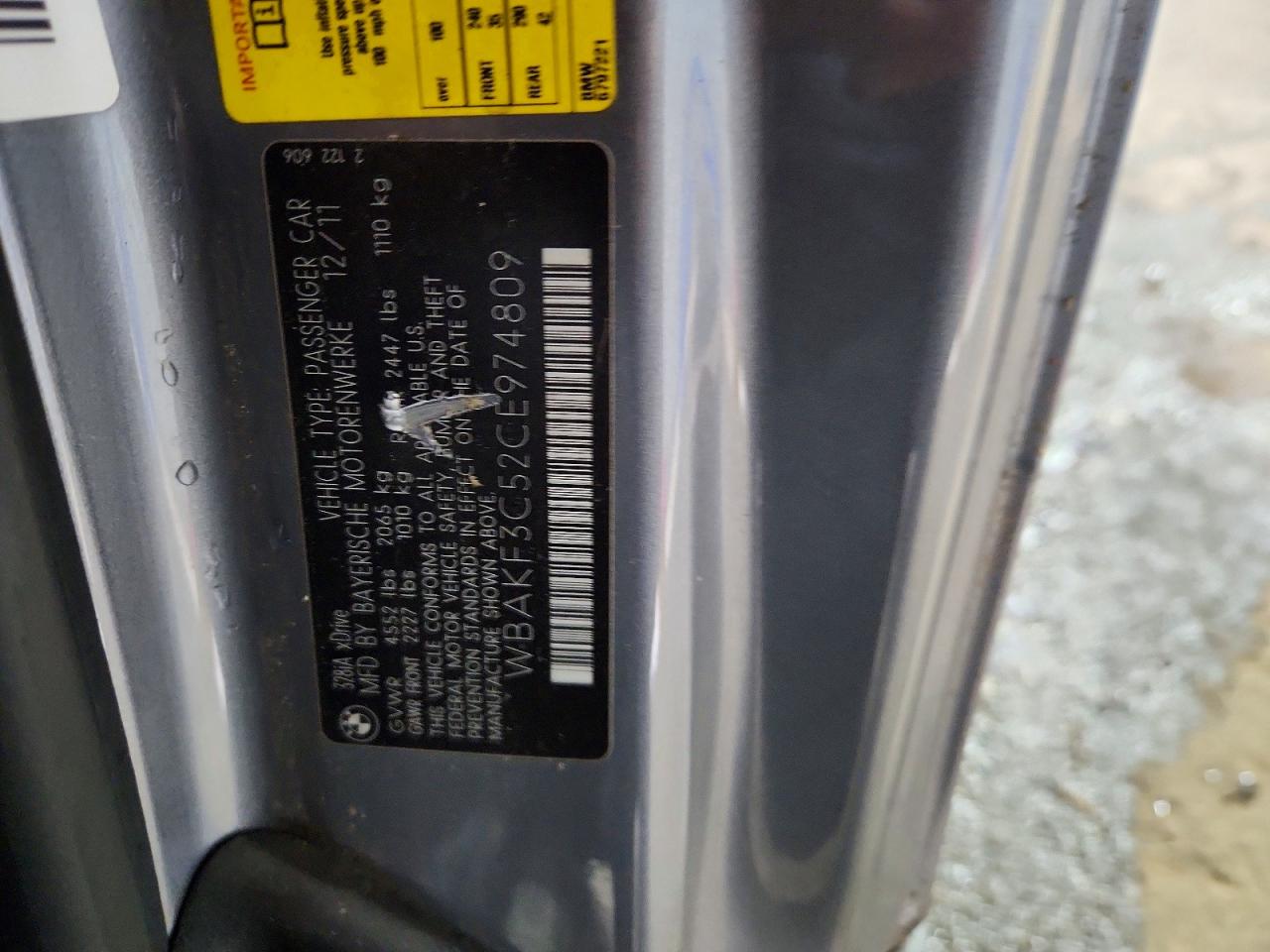 2012 Bmw 328 Xi Gray vin: WBAKF3C52CE974809