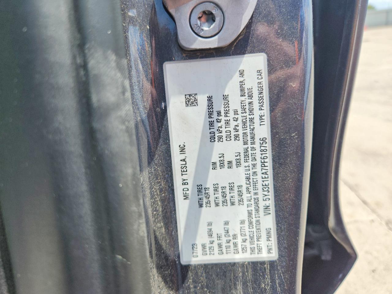 2023 Tesla Model 3 Серый vin: 5YJ3E1EA7PF618756