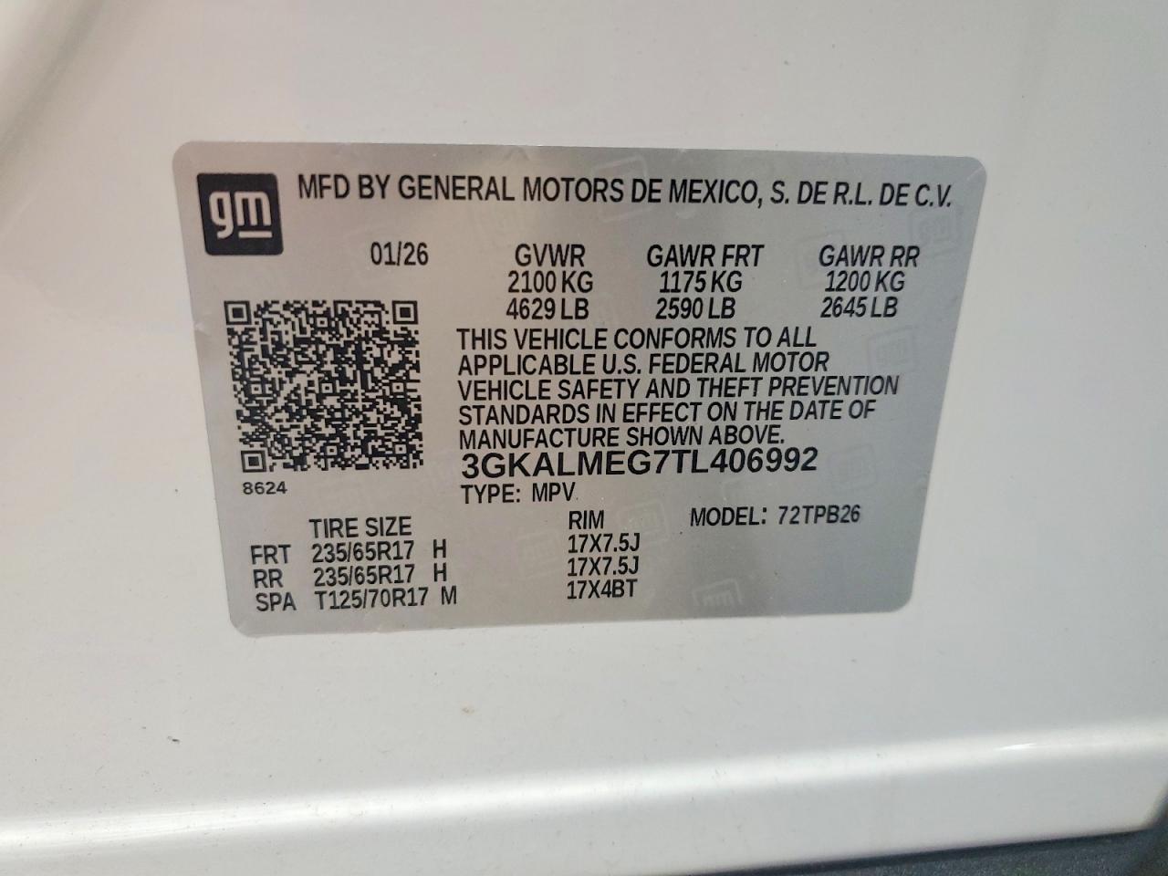 2026 Gmc Terrain Elevation White vin: 3GKALMEG7TL406992