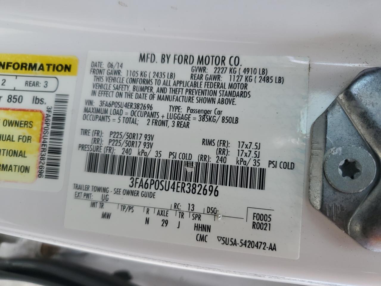 2014 Ford Fusion Titanium Phev Белый vin: 3FA6P0SU4ER382696