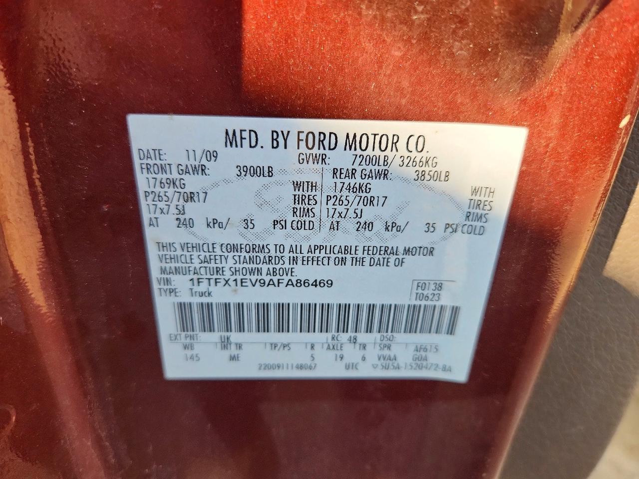 2010 Ford F150 Super Cab Burgundy vin: 1FTFX1EV9AFA86469