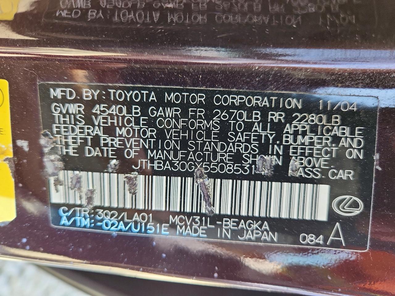 2005 Lexus Es 330 Maroon vin: JTHBA30GX55085314
