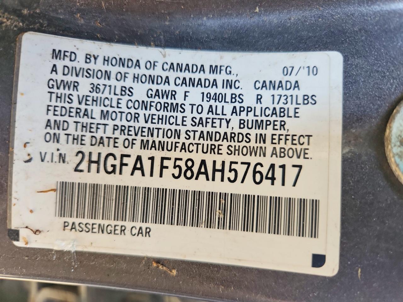 2010 Honda Civic Lx Gray vin: 2HGFA1F58AH576417
