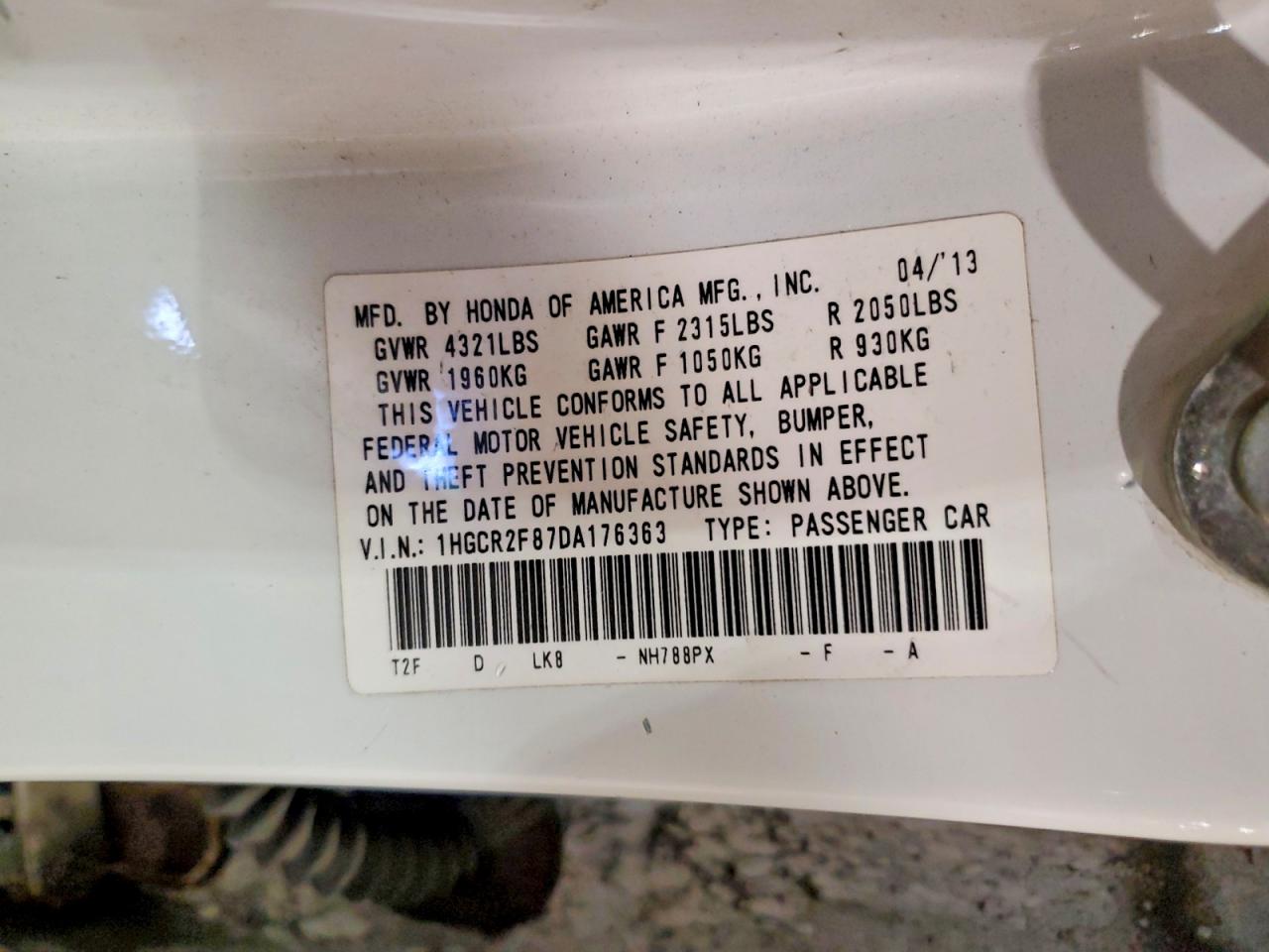 2013 Honda Accord Exl White vin: 1HGCR2F87DA176363