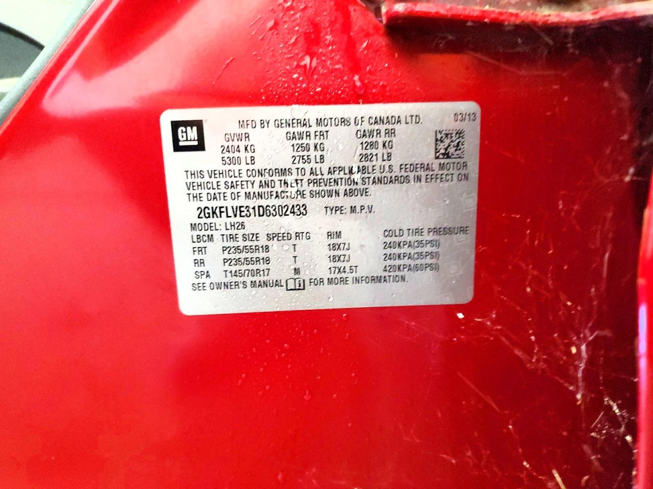 2013 Gmc Terrain Slt Red vin: 2GKFLVE31D6302433