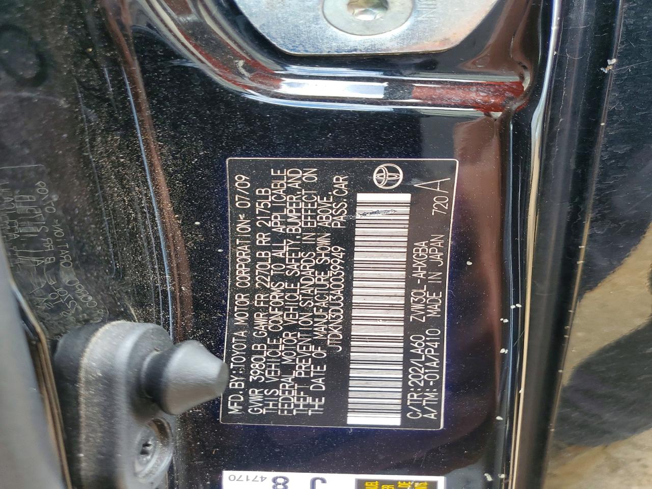 2010 Toyota Prius Iv Black vin: JTDKN3DU3A0039949