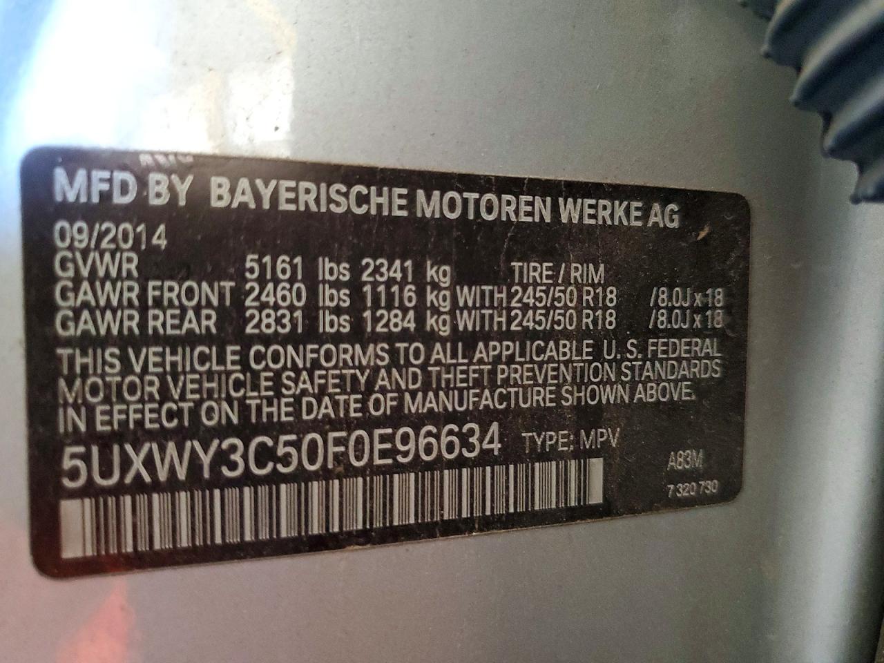 2015 Bmw X3 Xdrive28d Серебряный vin: 5UXWY3C50F0E96634
