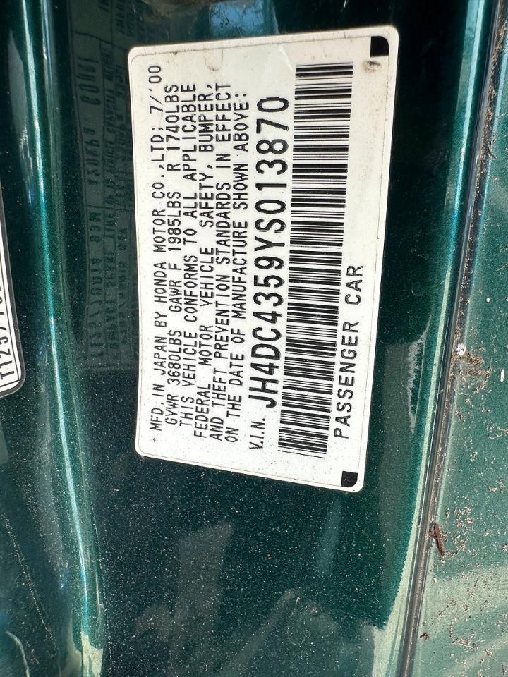 2000 Acura Integra Ls Зеленый vin: JH4DC4359YS013870