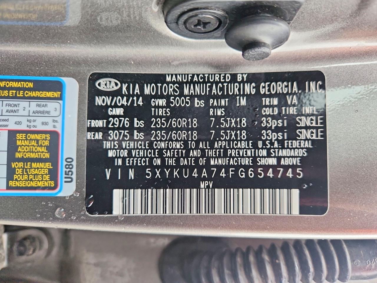 2015 Kia Sorento Ex Gray vin: 5XYKU4A74FG654745