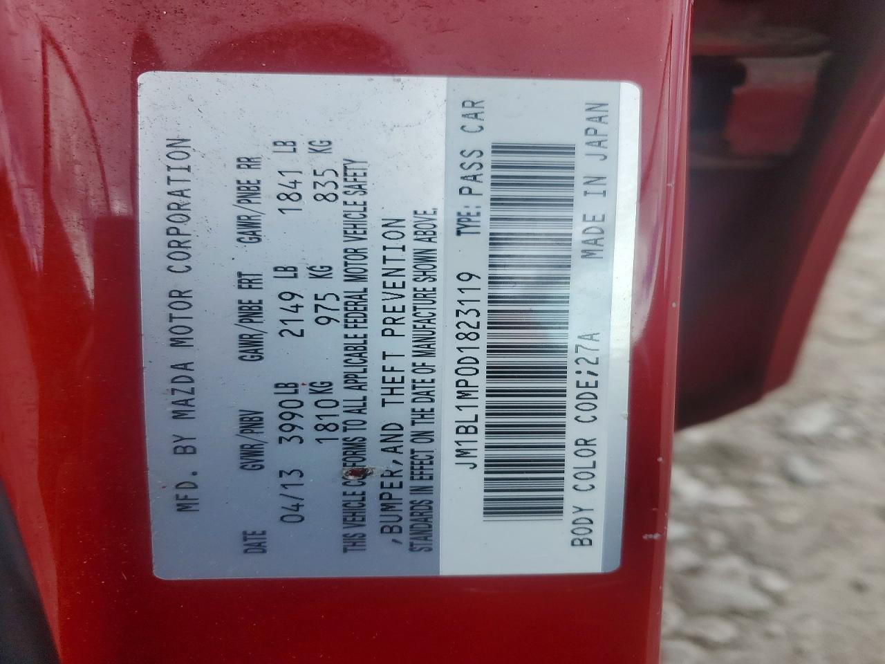 2013 Mazda 3 I Red vin: JM1BL1MP0D1823119