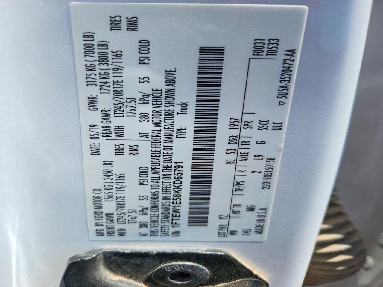 2019 Ford F150 Supercrew Белый vin: 1FTEW1E58KKD65791