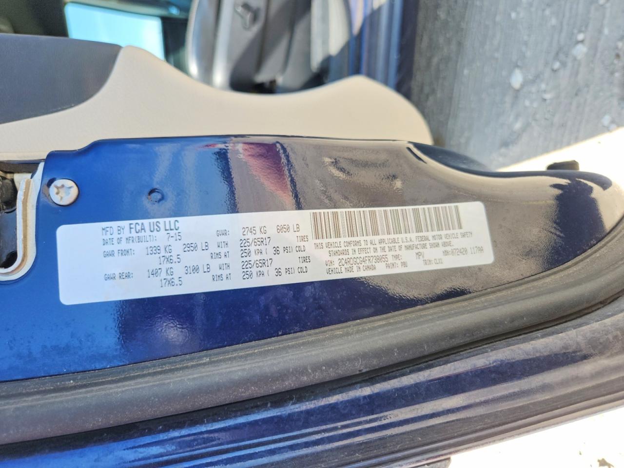 2015 Dodge Grand Caravan Sxt Blue vin: 2C4RDGCG4FR738055