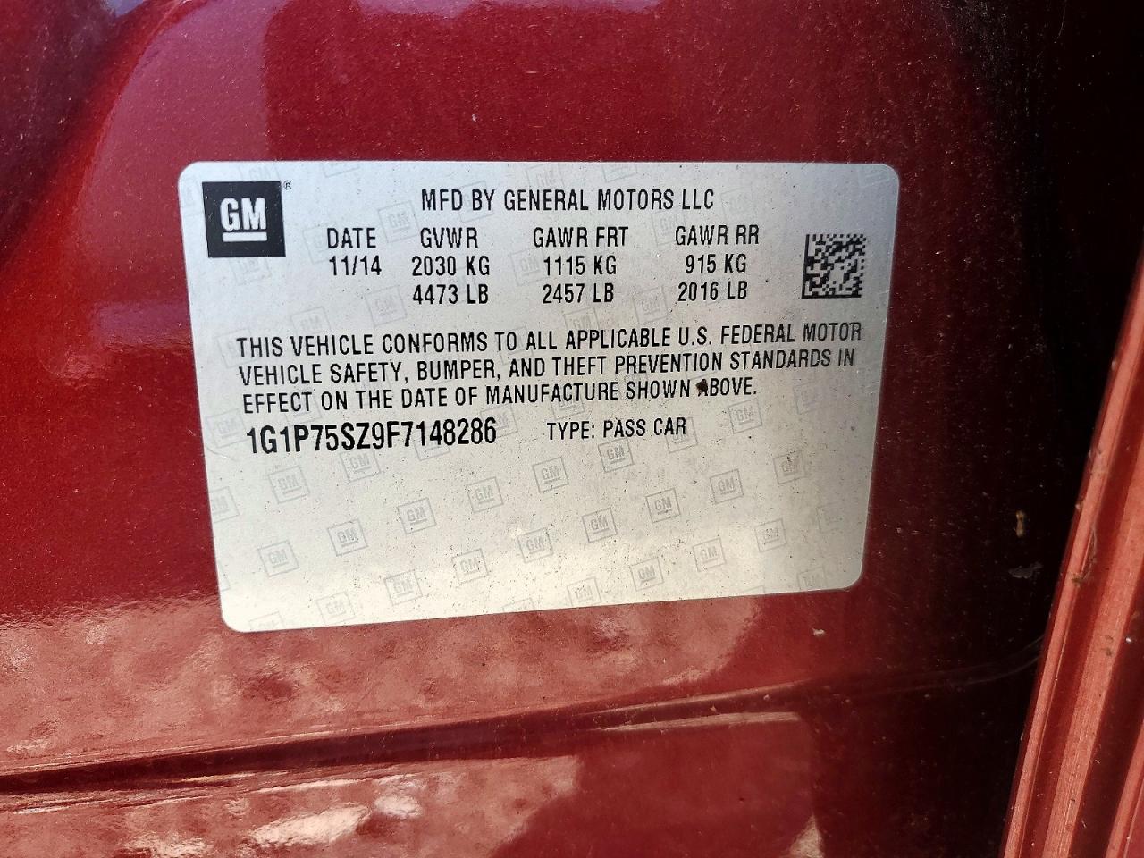 2015 Chevrolet Cruze Red vin: 1G1P75SZ9F7148286