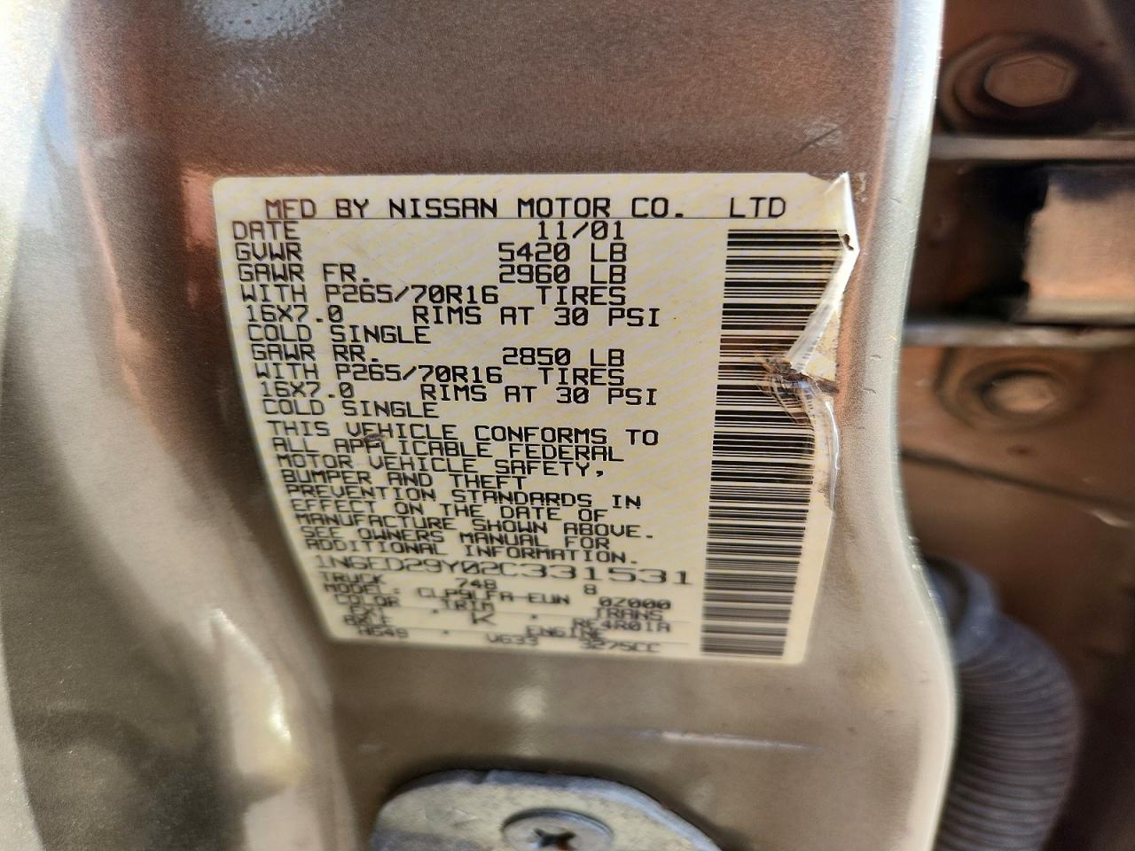 2002 Nissan Frontier Xe-v6 Серый vin: 1N6ED29Y02C331531