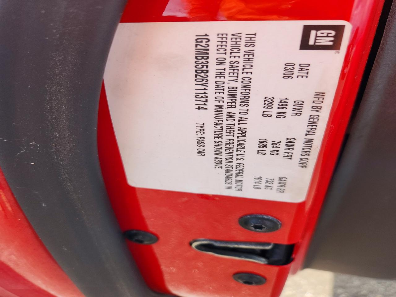 2006 Pontiac Solstice Red vin: 1G2MB35B26Y113714
