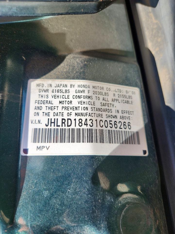 2001 Honda Cr-v Lx Green vin: JHLRD18431C056266