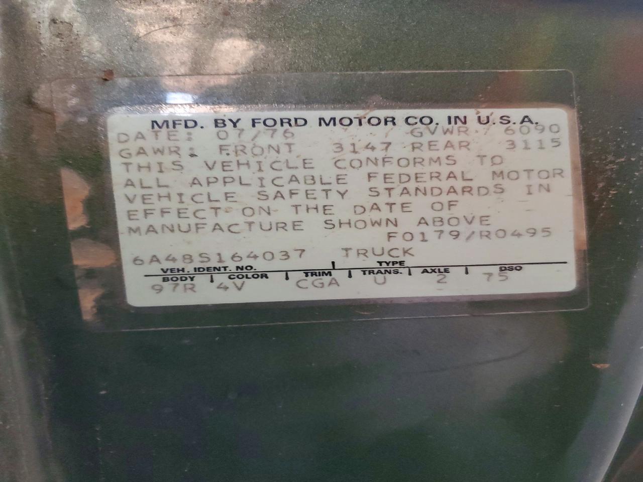 1976 Ford Ranchero Green vin: 6A485164037
