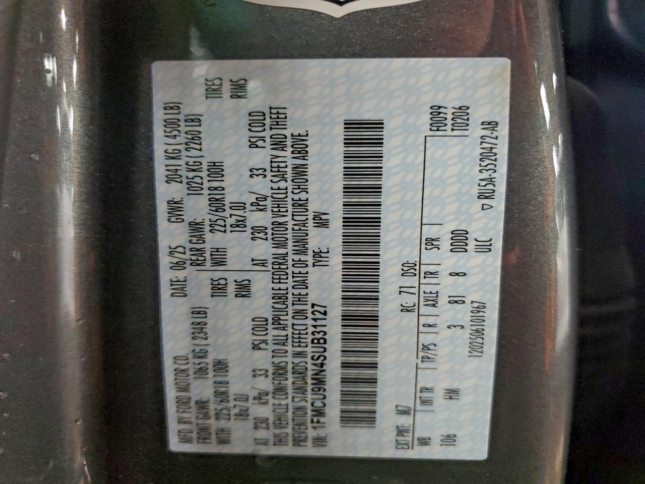 2025 Ford Escape St Line Gray vin: 1FMCU9MN4SUB31127