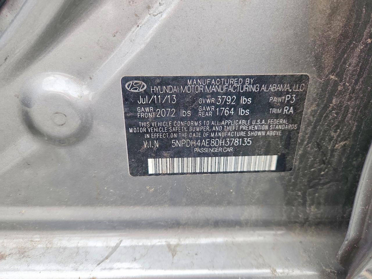 2013 Hyundai Elantra Gls Gray vin: 5NPDH4AE8DH378135