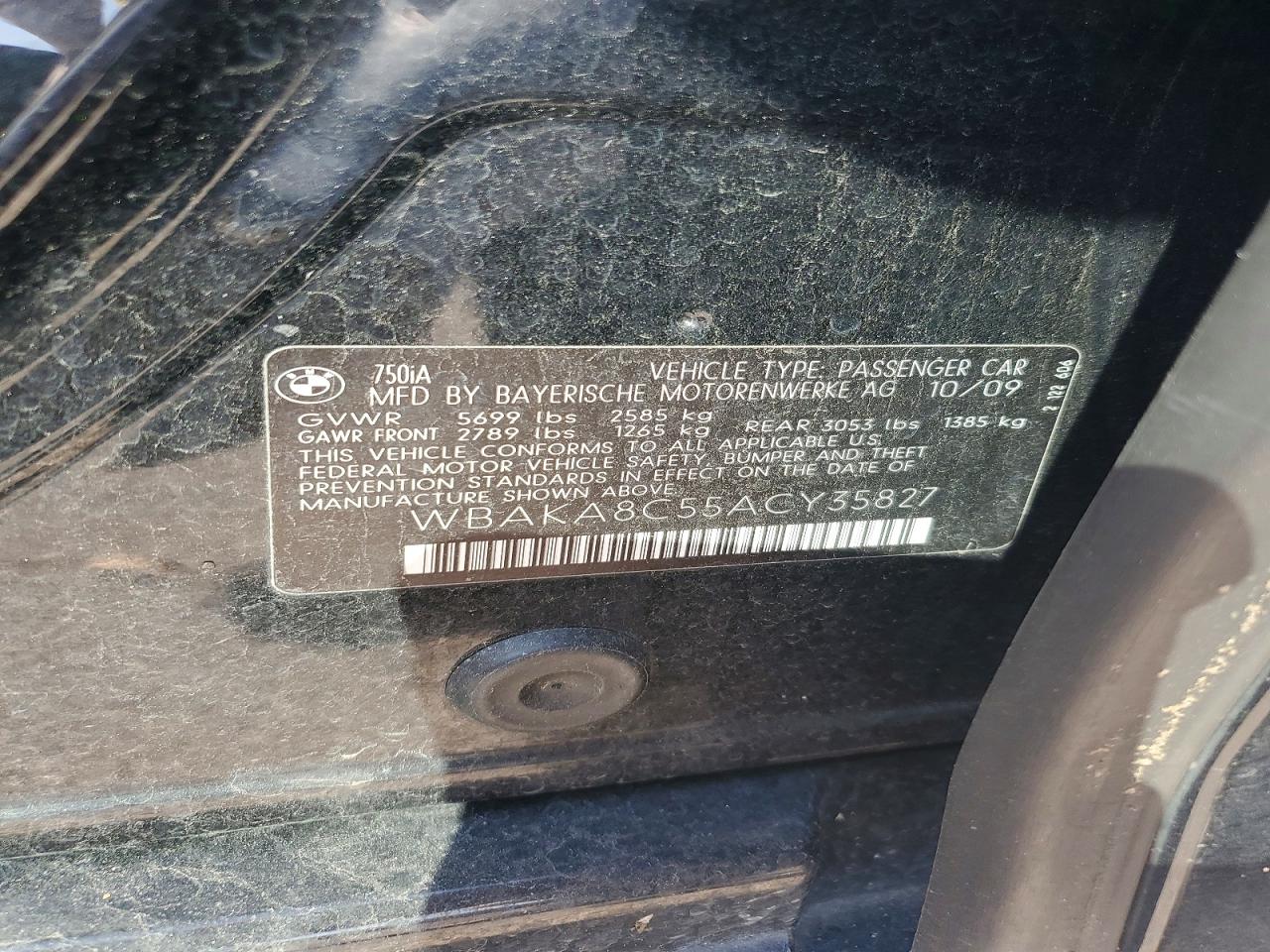 2010 Bmw 750 I Black vin: WBAKA8C55ACY35827