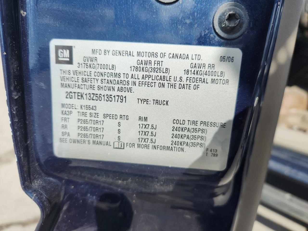 2006 Gmc New Sierra K1500 Blue vin: 2GTEK13Z561351791
