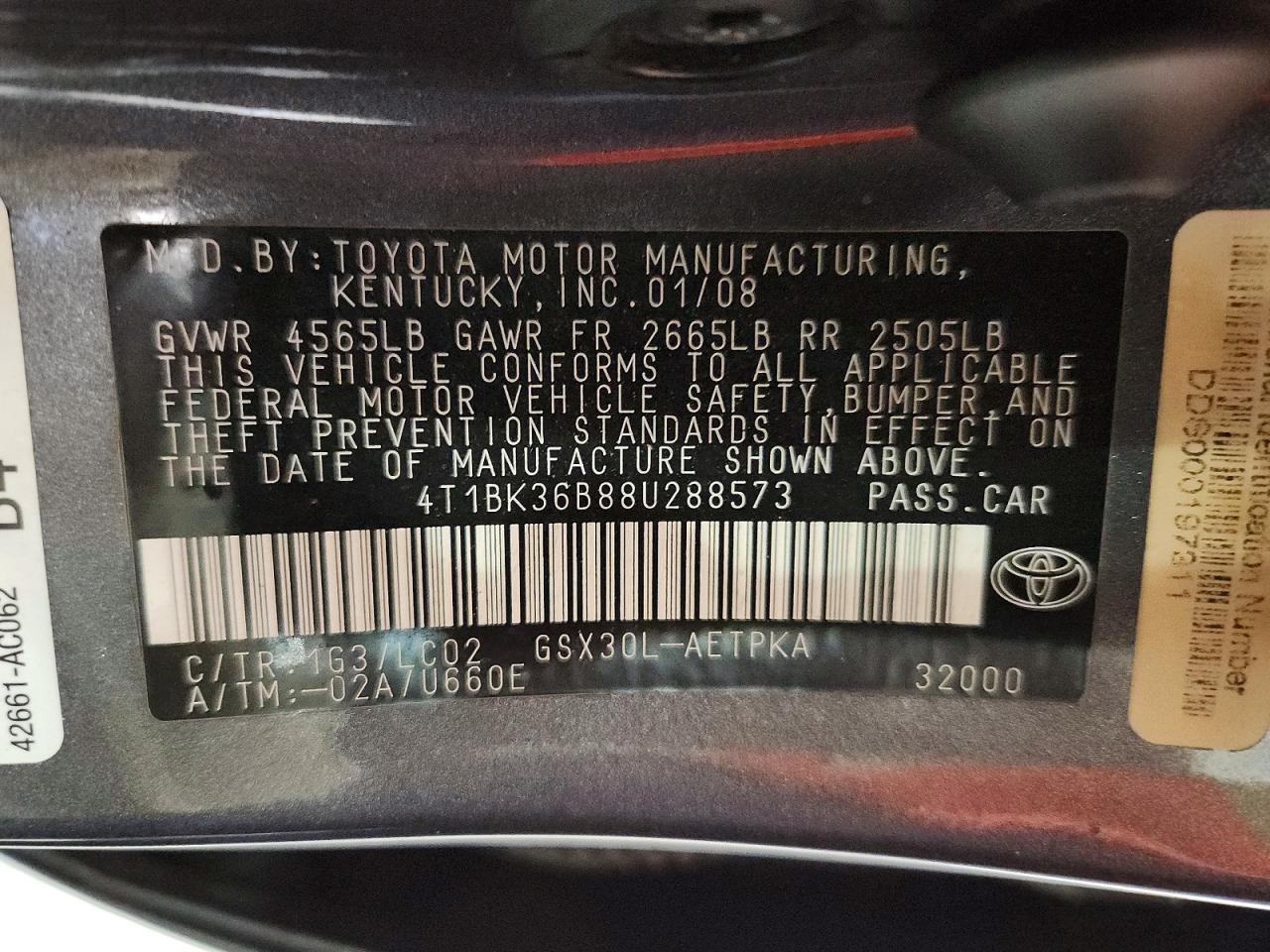 2008 Toyota Avalon Limited Серый vin: 4T1BK36B88U288573