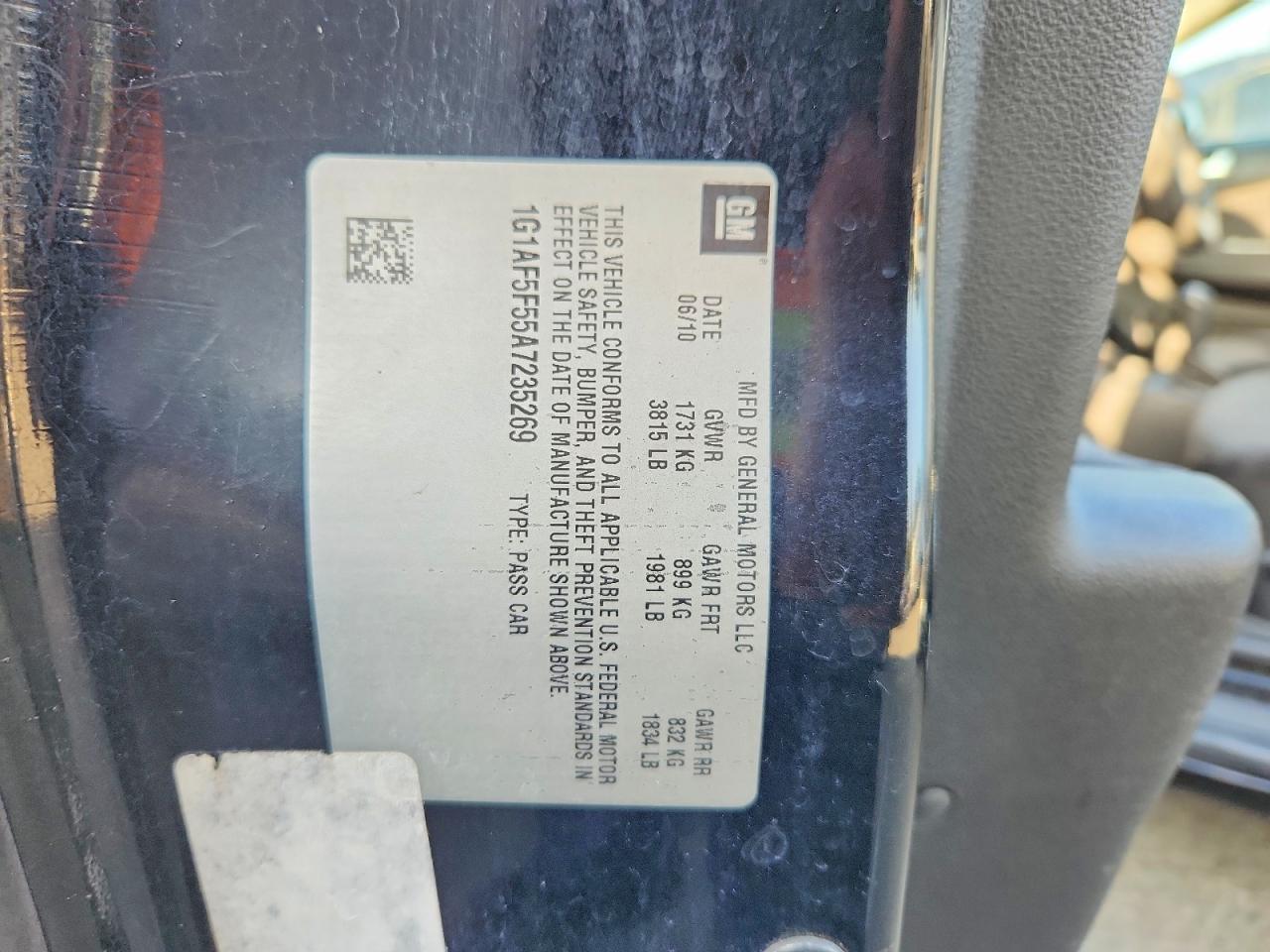 2010 Chevrolet Cobalt 2lt Черный vin: 1G1AF5F55A7235269