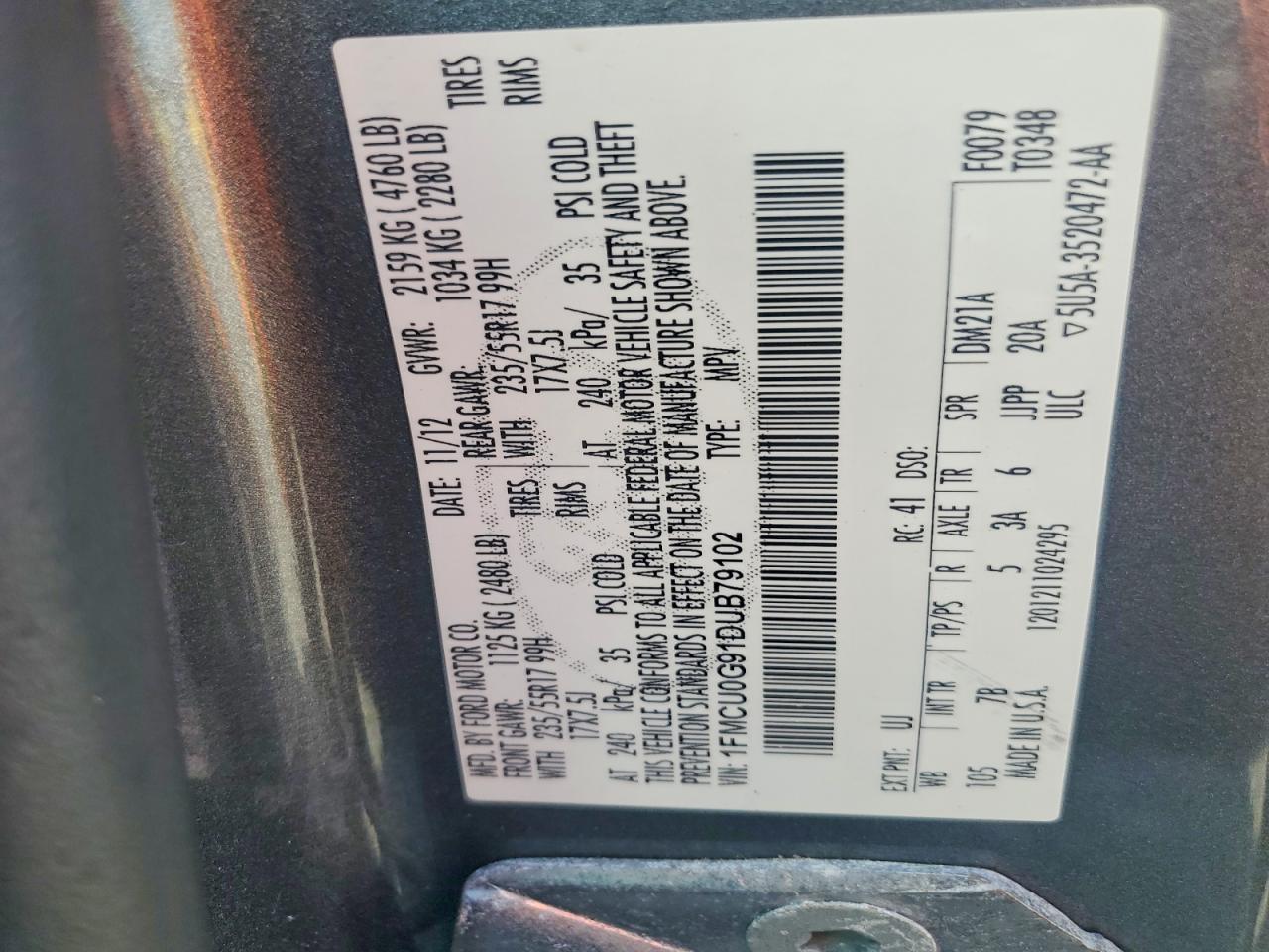 2013 Ford Escape Se Gray vin: 1FMCU0G91DUB79102